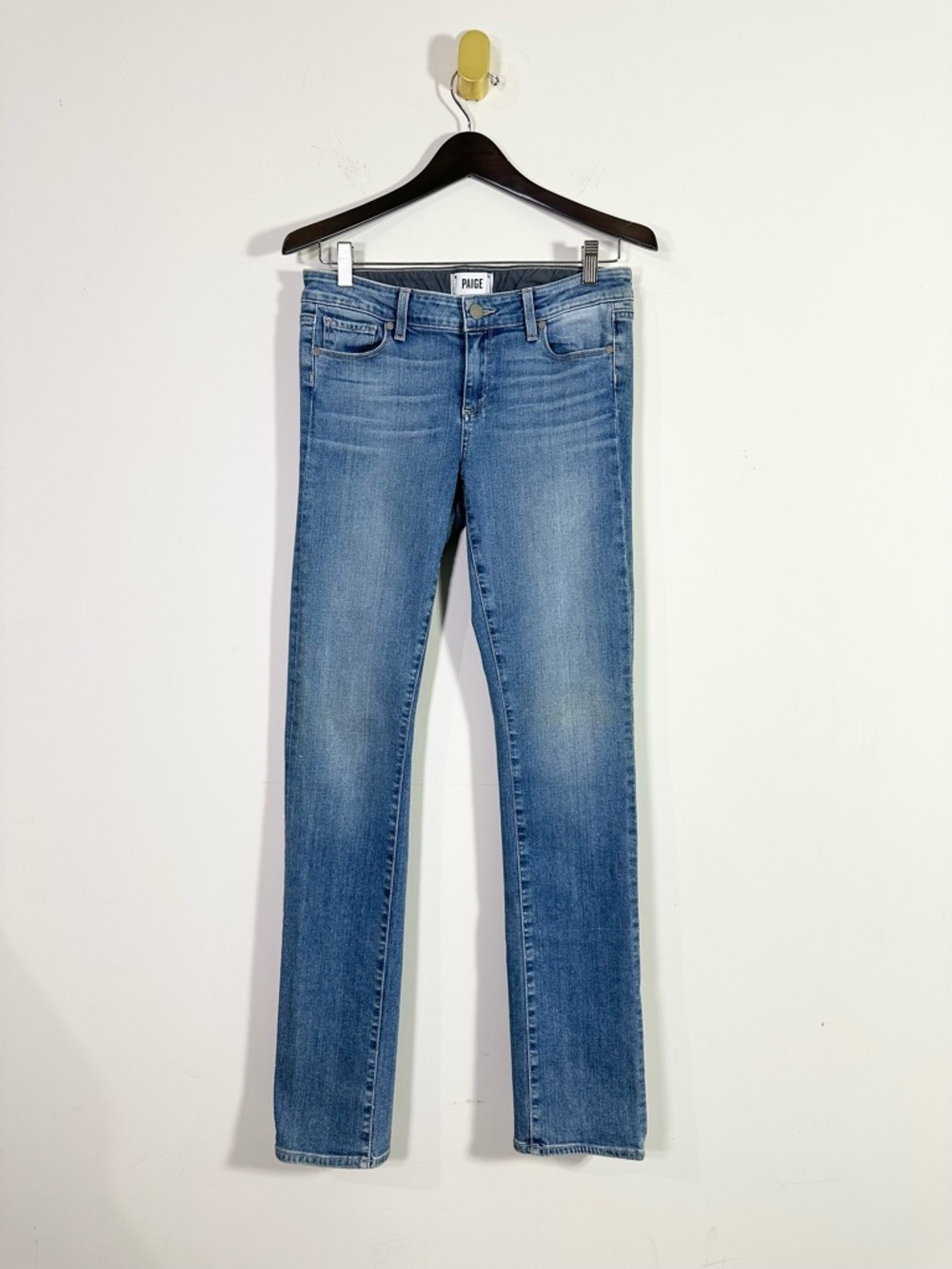 Paige Skyline Straight Leg Medium Wash Low Rise Jeans